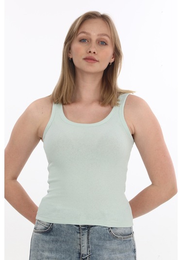 Monox Kadın Fitilli Likralı Pamuklu Askılı Atlet Yeşil