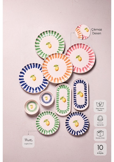 Limone 10 Parça 4 Kişilik Kahvaltı Takımı Cokrenklı Çok Renkli