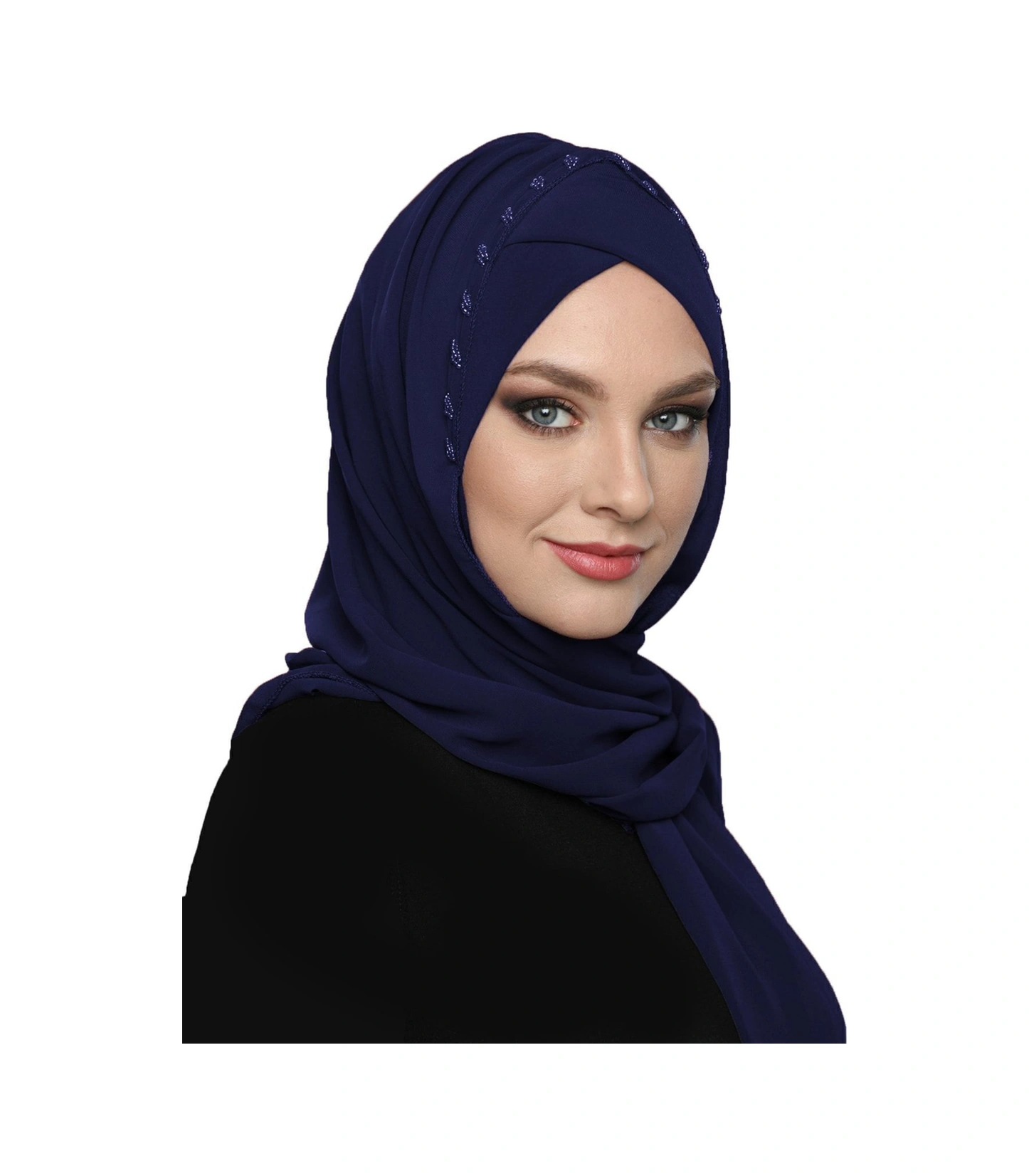 Şallı Takmatik Taşlı Lacivert Hazır Türban Tesettür Bone Namaz Örtüsü Lacivert