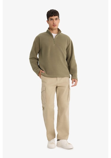 Defacto Relax Fit Yarım Fermuarlı Polar Sweatshirt F0448ax25aukh401 Haki-kh401