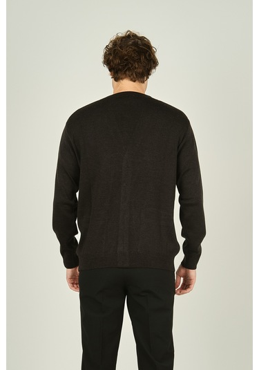 Ateş Triko Erkek Cep Detaylı V Yaka Yün Hırka 4490 Füme Füme