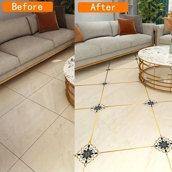 Trendooze Sunshine022 Vintage Çiçek Dekor Seramik Mat Zemin Duvar Çıkartması Siyah+turuncu Siyah - Turuncu