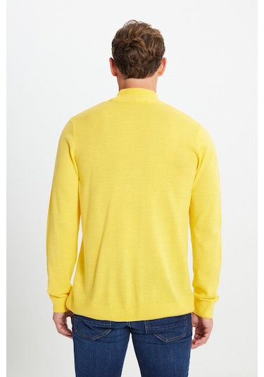 AC&Co / Altınyıldız Classics Erkek Sarı Standart Fit Normal Kesim Yarım Balıkçı Yaka Triko Sarı