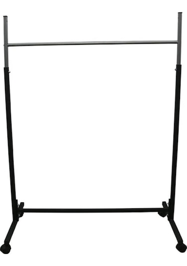 Teknor Paslanmaz Metal Vitrin Konfeksiyon Kıyafet Askılık Tekerlekli Portatif Askılık Portmanto Siyah