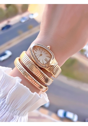 Coliseum Dolamalı Yılan Model Özel Tasarım Vintage Seri Kadın Kol Saati Cl.y001.m6 Sarı