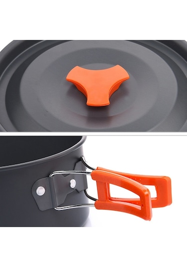 Wıdesea Wsc-203J 2-3 Kişilik Alüminyum Kamp Tencere Seti Çaydanlık Kızartma Tavası Bpa Içermez Fda Sertifikalı Değil - Gri/Turuncu