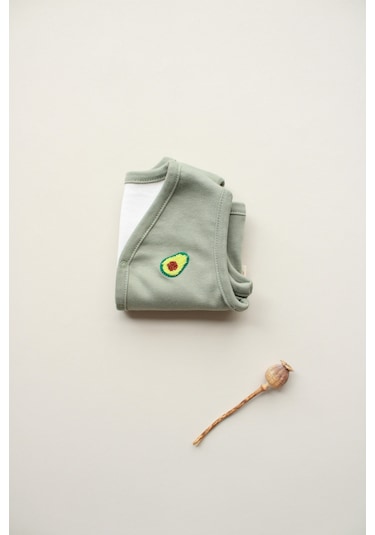 Avokado Nakışlı Çift Taraflı Yelek Haki