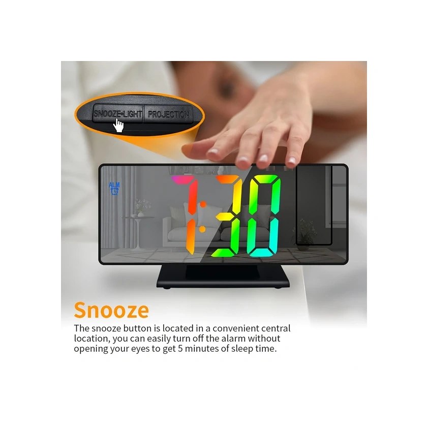 Oldfriend Siyah Yeşil Usb Projektörlü Dijital Alarm Saati Aydınlatma Sıcaklık Siyah + Yeşil