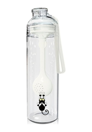 Karikatür Kedi Desen Çay Su Ayrımı Kaşıkla Plastik Kupa Beyaz Beyaz