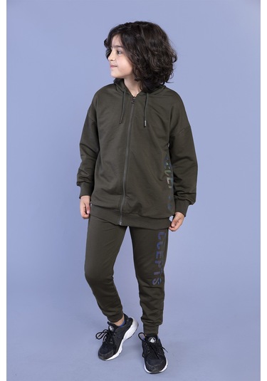 Toontoy Erkek Çocuk Kapüşonlu Baskılı Eşofman Takımı Petrol Mavi