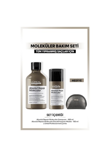 L'Oreal Professionnel Serie Expert Absolut Repair Molecular Şampuan 300 ML + Durulanmayan Maske 100 ML + Çanta