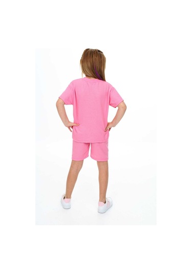 Bisiklet Yaka Şortlu Kız Çocuk Şortlu Takım Pembe