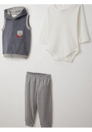 Erkek Bebek Bodyli 3 Lü Takım-15308 İndigo