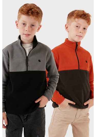 Lela Yumuşak Dokulu Yarım Fermuarlı Renk Bloklu Dik Yaka 2'Li Paket Çocuk Polar 5905004S2 Gri Siyah-Orange Antrasit Lela Yumuşak Dokulu Yarım Fermuarlı Renk Bloklu Dik Yaka 2'Li Paket Çocuk Polar 5905004S2 Gri Siyah-Orange Antrasit