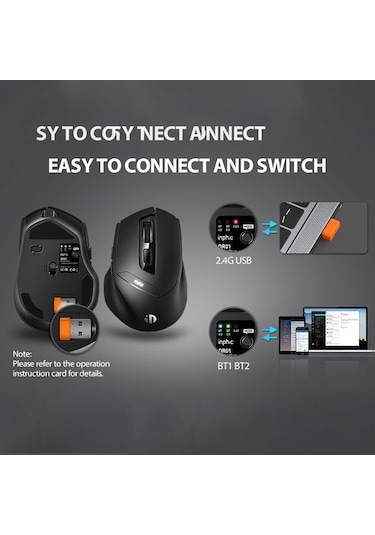 Inphıc Dr01 Bluetooth 4.0 / Bluetooth 5.0 / 2.4g Kablosuz Fare Bilgisayar Dizüstü Ergonomi Mouse