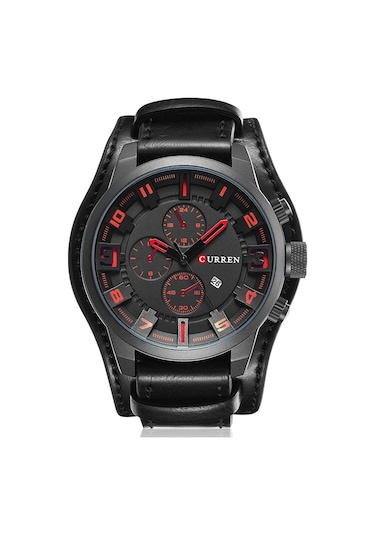 Curren M8225 Askeri Deri Quartz Erkek Kol Saati Siyah Kırmızı