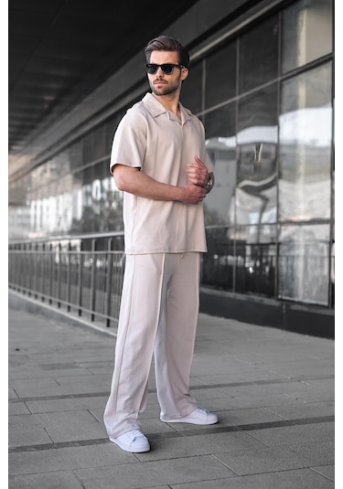 Madmext Taş Rengi Polo Yaka Erkek Alt Üst Takım E7356 Taş Rengi