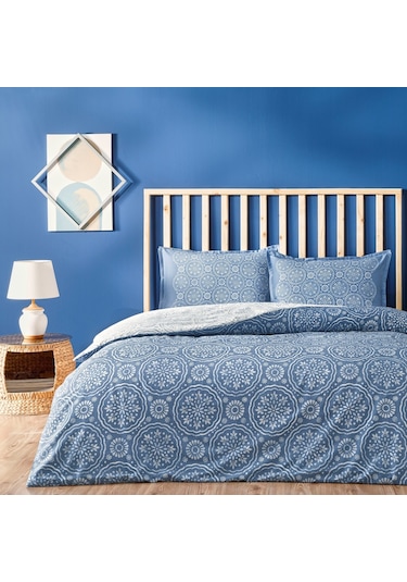 Linens Allday Tuiren Pamuk Saten Çift Kişilik Nevresim Takımı Mavi