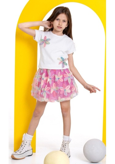 Kız Çocuk Zambak Detaylı Etekli Takım Pembe