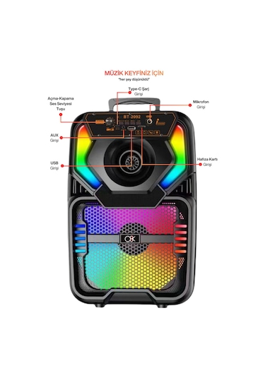 Double 8 Rgb Karaoke Hoparlör Bluetooth Usb Tf Fm Kumandalı Mikrofonlu