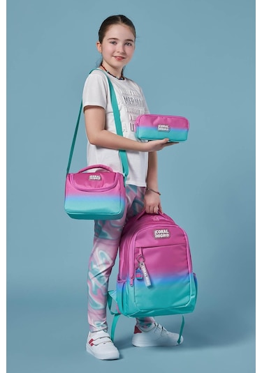 Coral High Kids Pembe Su Yeşili Renk Geçişli 3 Lü Okul Çanta Seti Set0123664