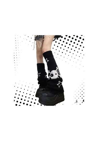 Padalink Çift Taraflı Yıldız Desenli Dikişli Polyester Kadın Bilek Çorabı Siyah-beyaz Kuzu Desenli Isı Sağlayıcı Bilekliği Siyah