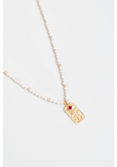 Rose 18 Ayar Sarı Altın Kaplama 45 Cm Gümüş İnci Kolye Sarı