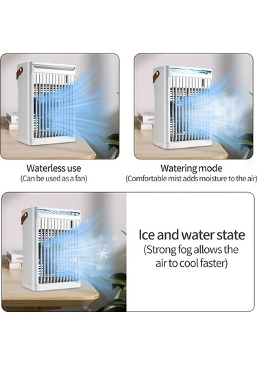 Motion003 Beyaz 3u 1 Arada Tasinabilir Su Sogutma Fani 5 Hiz Buz Odasi Usb Masa Fani Nemlendirici Led Isik