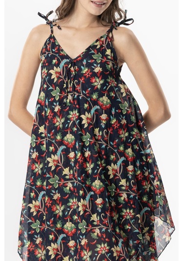 Askılı Vual Afrodit Midi Boy Yazlık Elbise Sarmaşık Lacivert 6224 Sarmaşık Lacivert