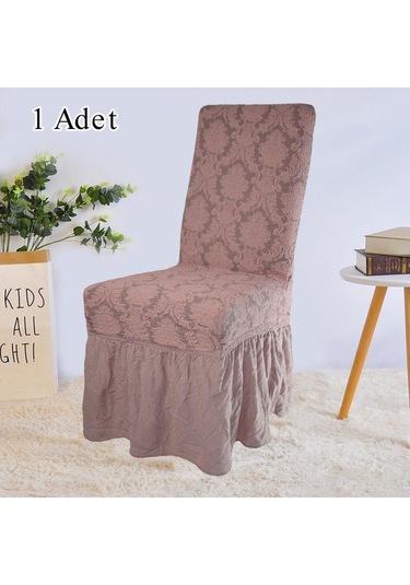 StarMall Jakarli Şal Desen Etekli Sandalye Örtüsü, Yüksek Kaliteli, Yıkanabilir, Esnekli, Lastikli 1 Adet Pembe