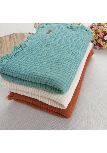 %100 Pamuklu 4 Kat Müslin Bebek Battaniyesi 90x120 Cm - Kiremit Mevsimlik Bebek Örtüsü - Oscar Kiremit