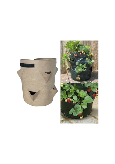 Sones 8 Cepli 43l / 10 Galon Dokumasız Keçe Çilek Dikim Çantası, Boyut: 35x45cm Kahverengi