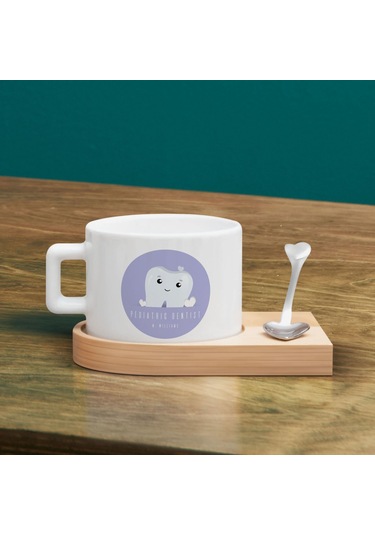 Bk Gift Kişiye Özel İsimli Diş Hekimi Tasarımlı-6, Ahşap Altlıklı Seramik Fincan, Meslek Hediyesi, Yeni İş Hediyesi Kobitmeyen137929 Bk Gift