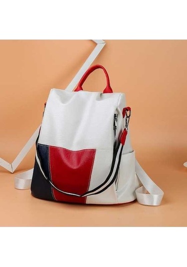 Ganzhoushop White Sırt Sırt Seyahat Renkli Patchwork Öğrenci Moda Kapasiteli Kadın Kadın Eğlence Çantası Çantası Çantası Çantası Büyük Kl Beyaz