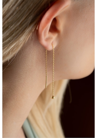 Nereze 925 Ayar Gümüş Gold Kaplama Minik Toplu Zincir Küpe