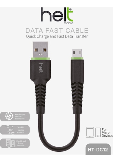 Helt Ht-dc12 Plastik 20 Cm Usb Şarj Ve Data Kablosu Siyah