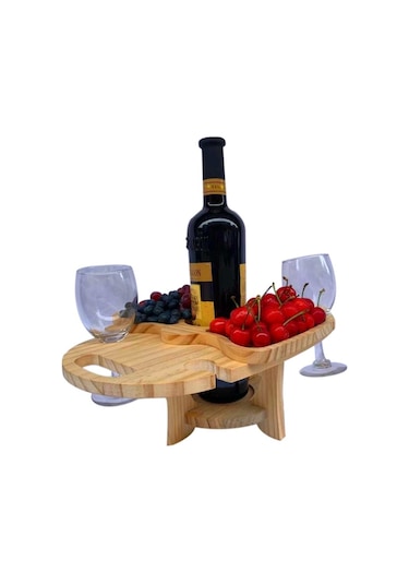 Açık Piknik Masası Ahşap Katlanabilir Şarap Rafı Ahşap Rengi