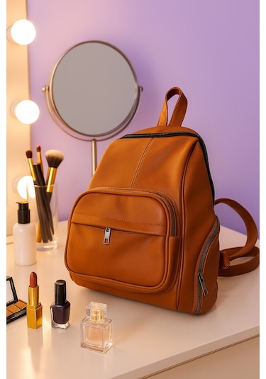 Newish Polo Donna Model Sırt Çantası-yıkama Suni Deri Taba