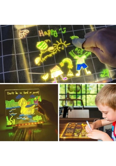 Ceylan Adam Led Işıklı Kendiliğinden Renkli Fosforlu Kalemli Kare Yazı Panosu 20x20 Cm Diğer
