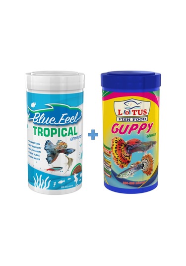 Tropical Mix 250ML ve Lotus Guppy 250ML Kutu Tropikal Balık Yemi