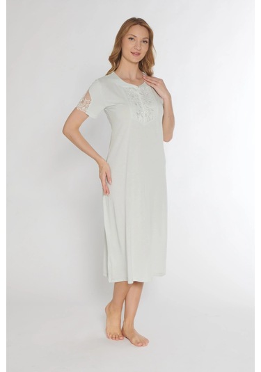 Klasik Dantel Detaylı Kısa Kollu Şık Zarif Gecelik Flz 38-30 Mint