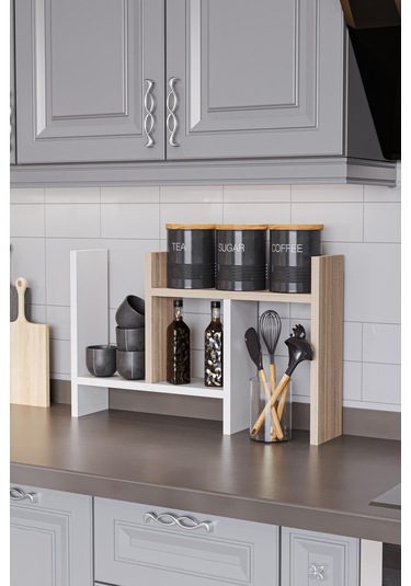 Lidya Çok Amaçlı Raf Mutfak Tezgah Üstü Organizer Banyo Mutfak Düzenleyici Beyaz Meşe Beyaz - Meşe