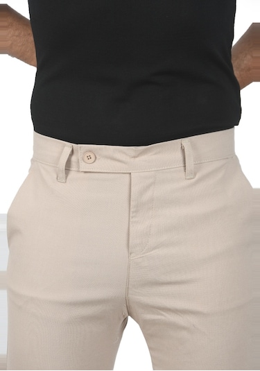 Deepsea Erkek Bej İtalyan Kesim Tüylenmez Likralı Spor Pantolon Esnek Kumaş Bilek Boy Boru Paça Klasik Pantolon 2502005 Bej