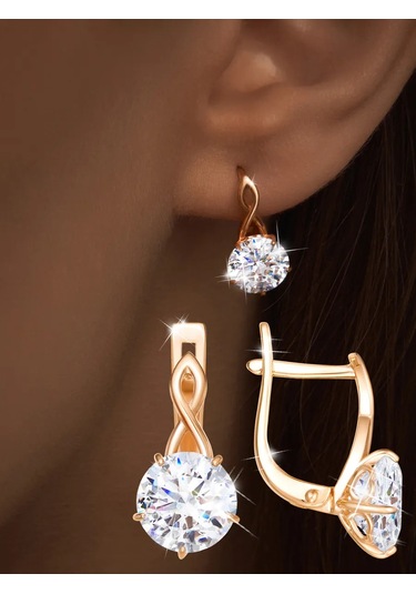 Asj 925 Ayar Gümüş Taşlı Altın Küpeler 15444450 beyaz