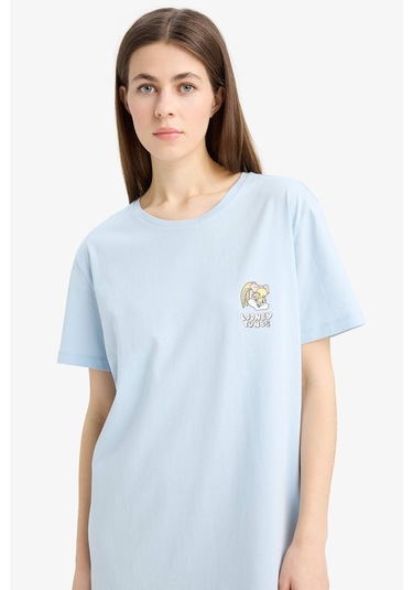 Defacto Looney Tunes Bisiklet Yaka Kısa Kollu Gecelik-fall İn Love E4317ax25smbe343 Mavi