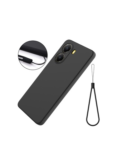 Xiaomi Poco X7 Pro İçin Düz Renk Sıvı Silikon Damlamaz Tam Kapsama Telefon Kılıfı Siyah