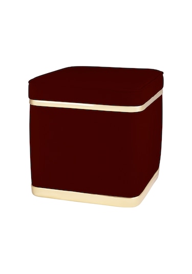Zengo Gold Twin Line Kare Puf -bordo Kumaş, Dekoratif Makyaj Masası Pufu-modern Style