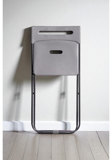 İronika Safran Katlanabilir Metal Gövdeli Sandalye Katlanır Mutfak Bahçe Kamp Sandalyesi Gri 1 Adet Gri