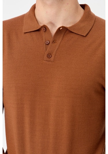 Erkek Basic Polo Yaka İnce Triko Kazak K.taba K.taba