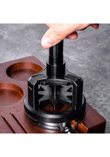Skycity 51mm Derinlik Ayarlanabilir Kahve Karıştırıcı - Paslanmaz Çelik Ve Alüminyum Rotatif İğne Dağıtıcı Aracı Siyah
